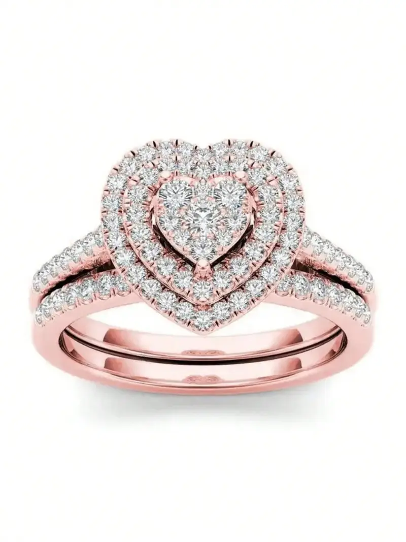 2pc Rhinestone Heart Ring Set