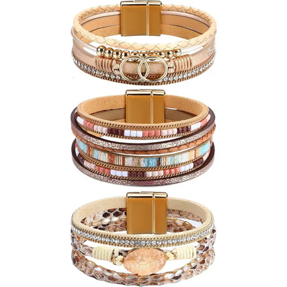 3pc Leather Wrap Bracelet Set