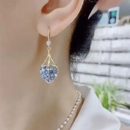 Blue Diamond Heart Earrings