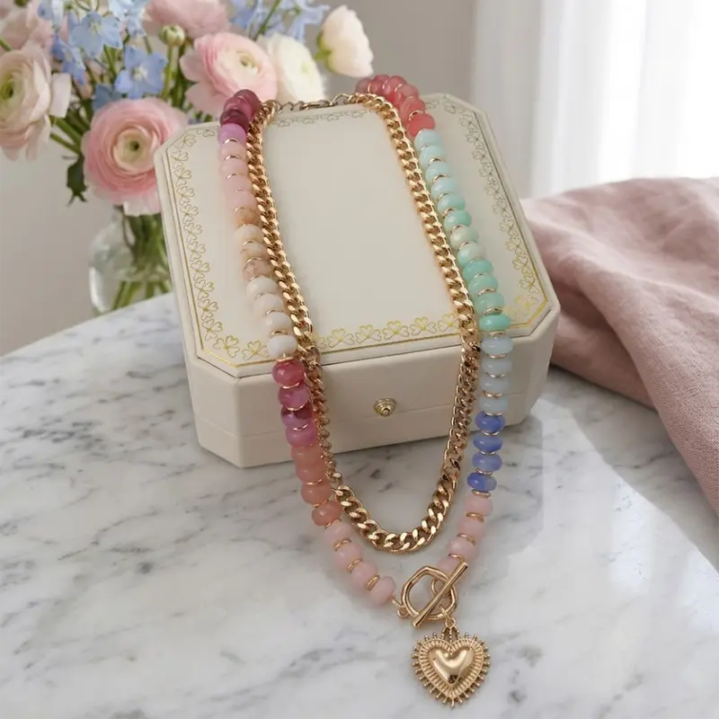 Double Layer Initial Heart Beaded Necklace
