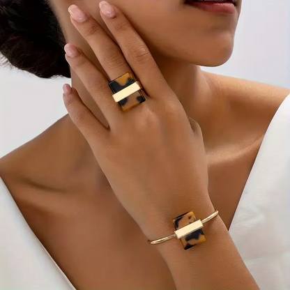 Leopard Print Bracelet & Ring Set