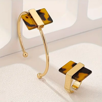 Leopard Print Bracelet & Ring Set