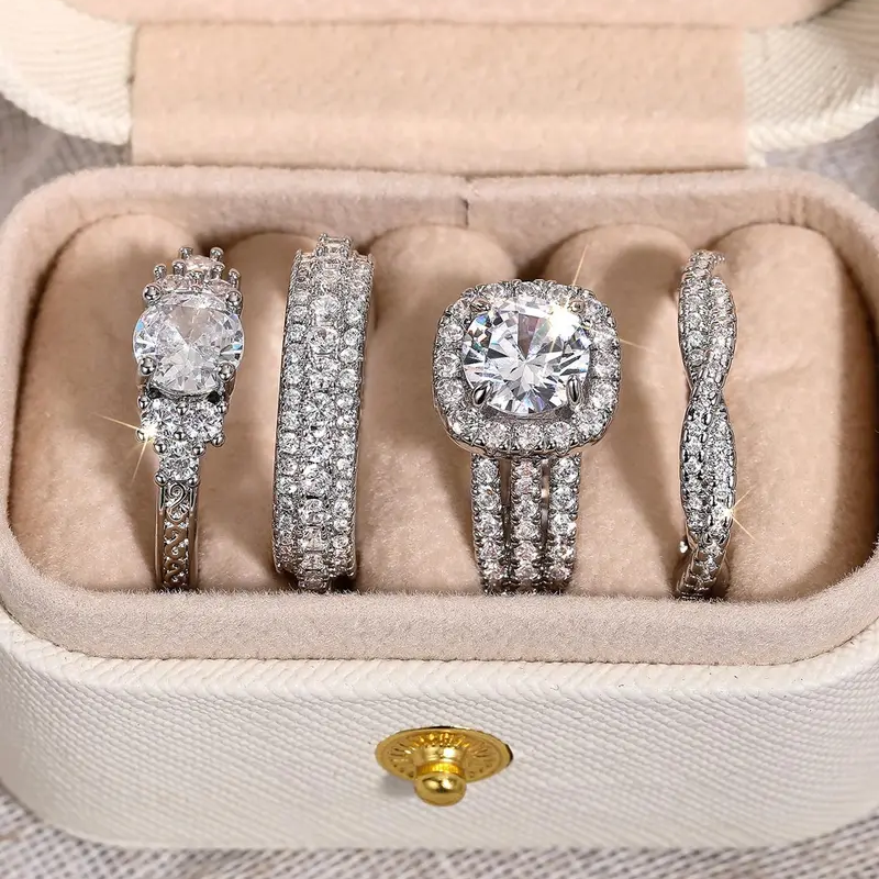 4pc Rhinestone Ring Set