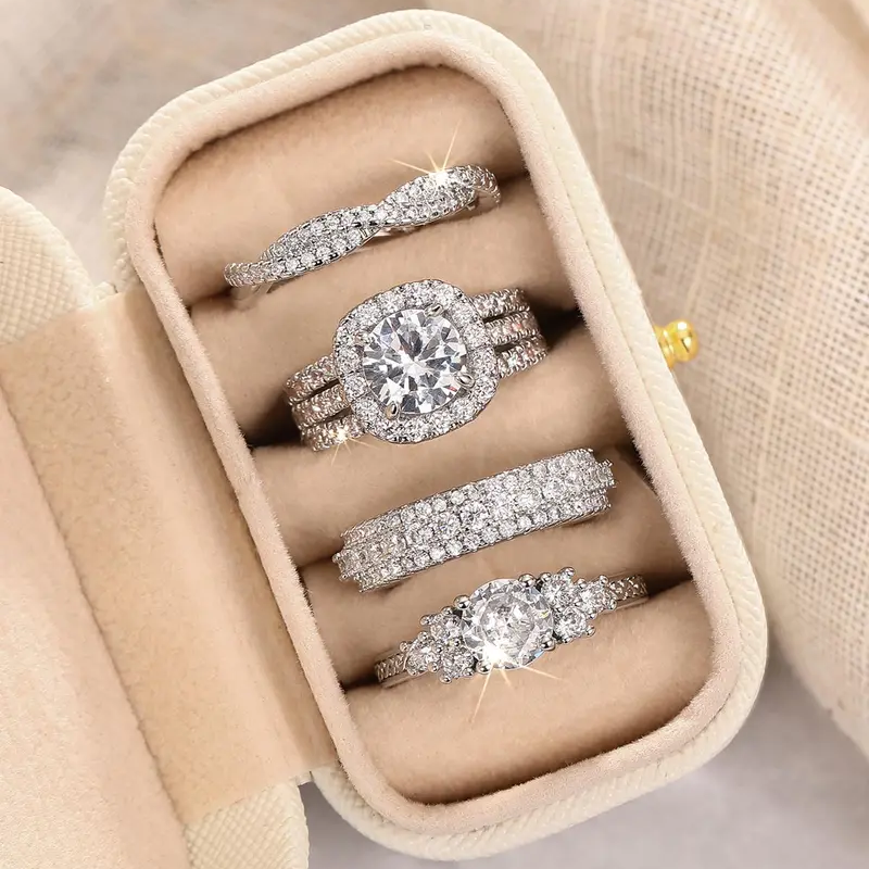 4pc Rhinestone Ring Set