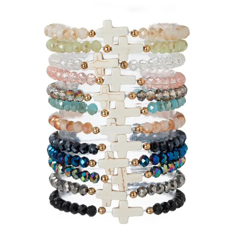 12pc Crystal Beaded Cross Bracelet