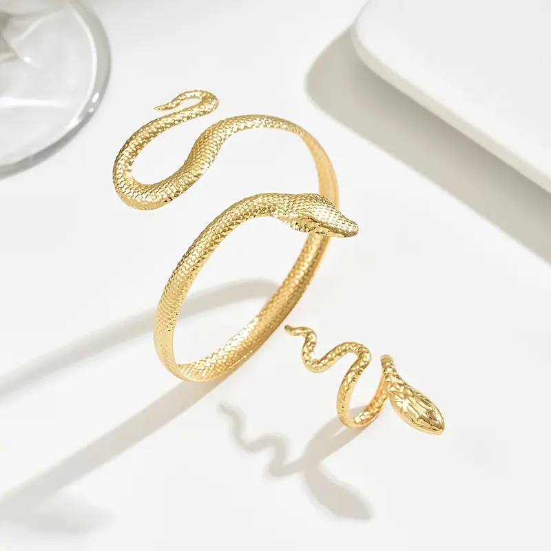 Boho Snake Open Bangle & Ring Set