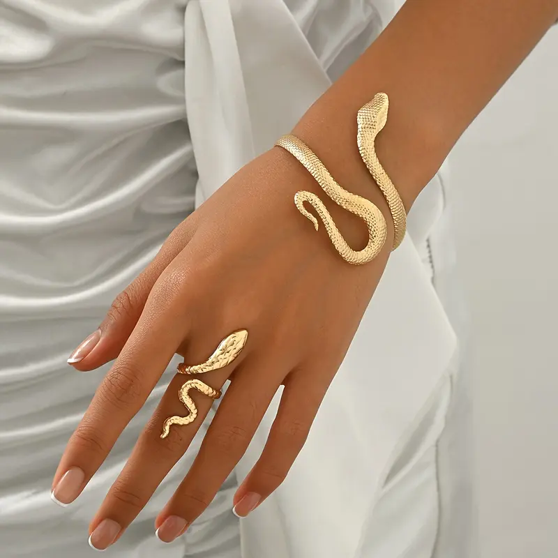 Boho Snake Open Bangle & Ring Set