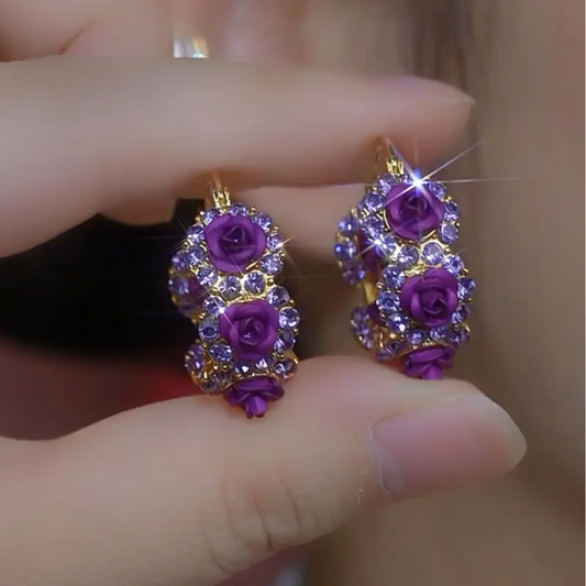Purple Rose Earrings