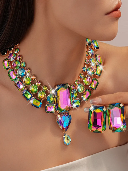 Geometric Colorful Necklace & Earrings Set
