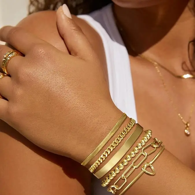 6pc 14k Dainty Bracelet Stack