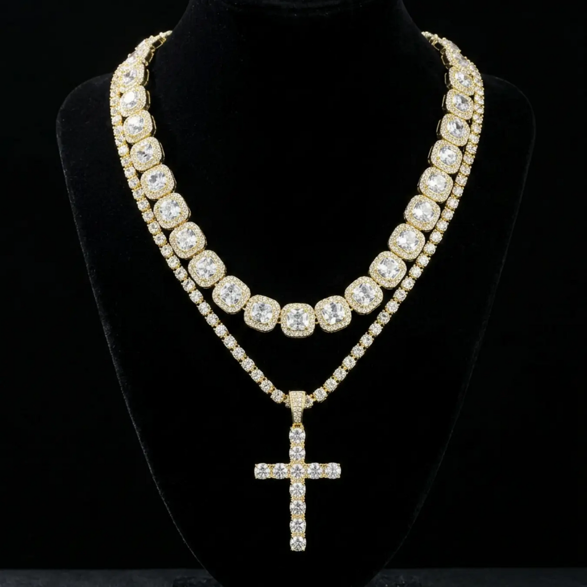2pc Cross Diamond Necklace Set