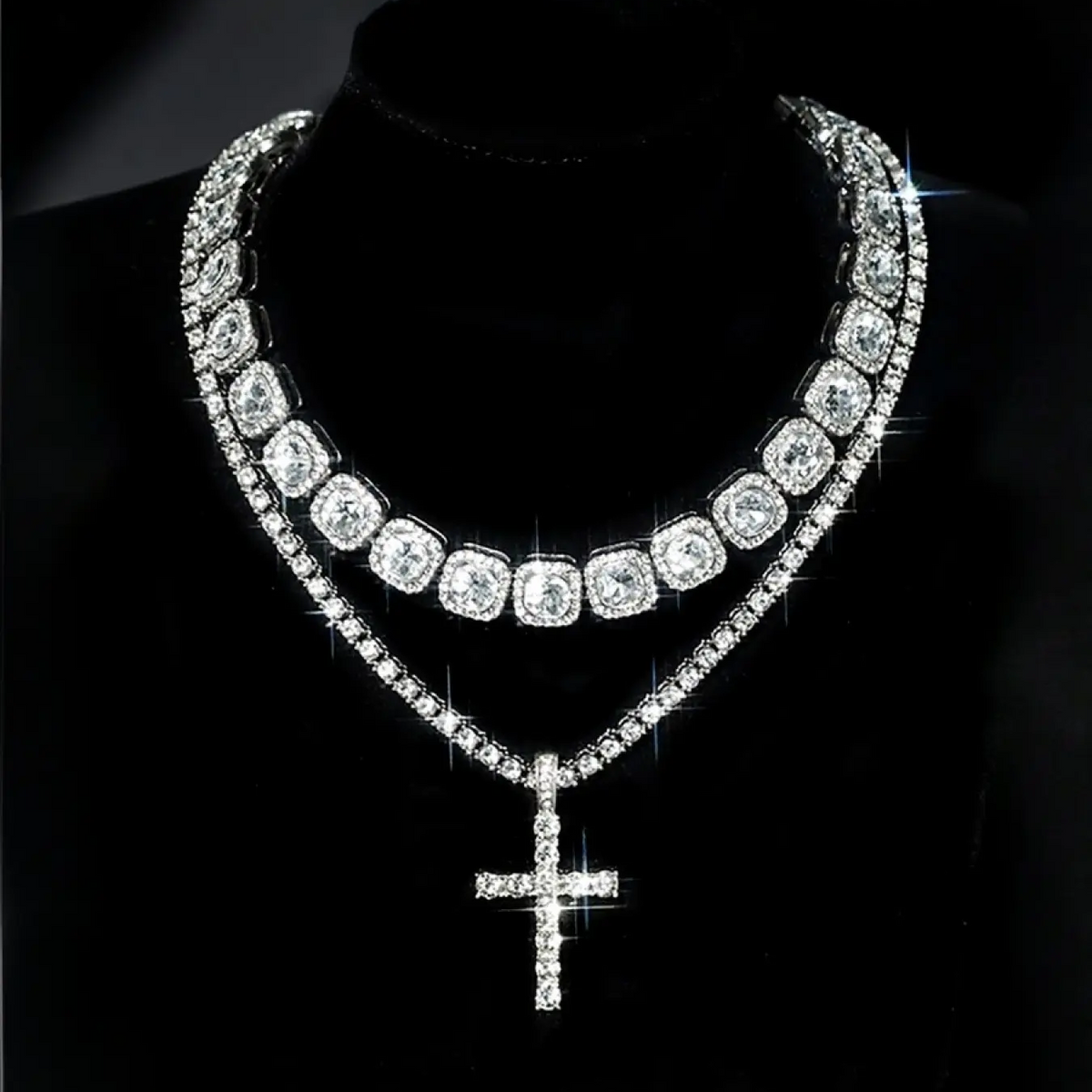 2pc Cross Diamond Necklace Set