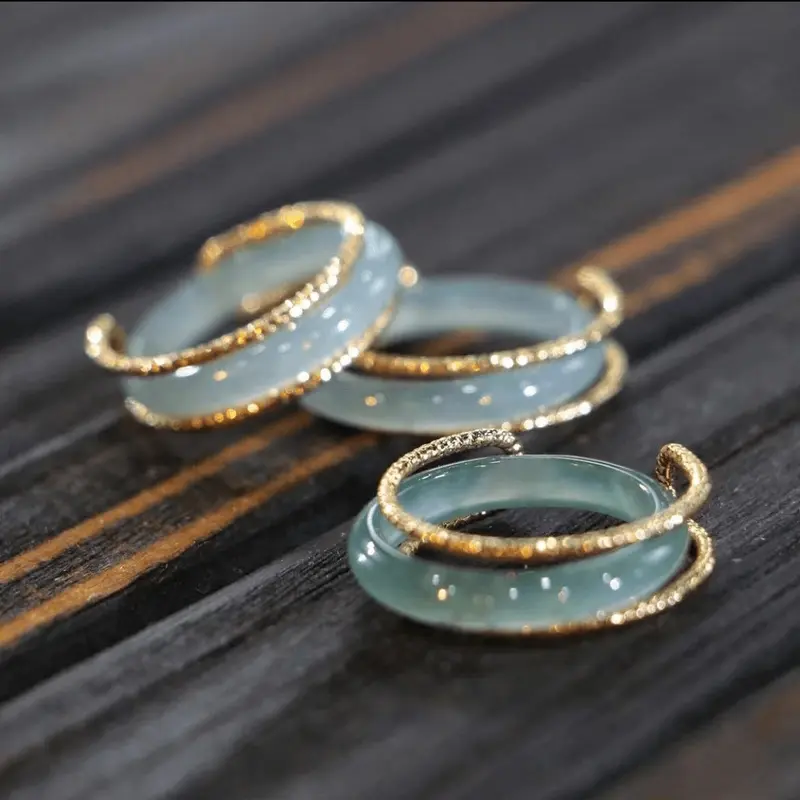 Ice Jade Inlaid Ring