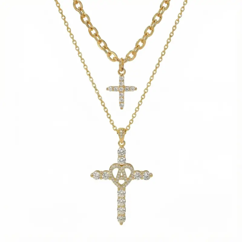 2pc Elegant Cross Initial Necklace Set