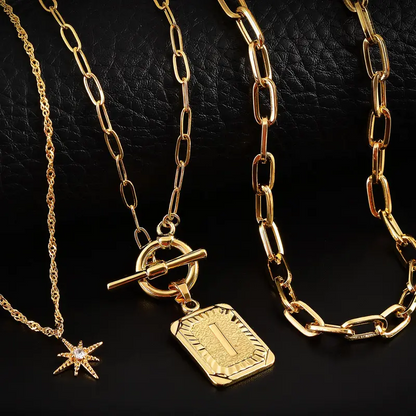 3pc Star Initial Necklace Set