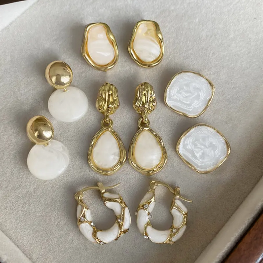 Vintage White French Earrings Set