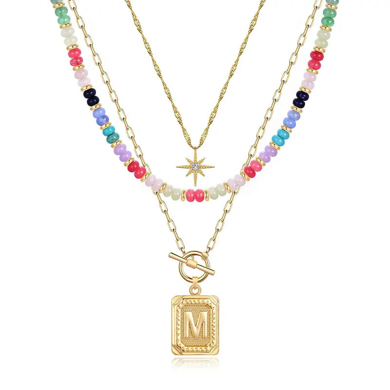 3pc Layered Colorful Initial Necklace