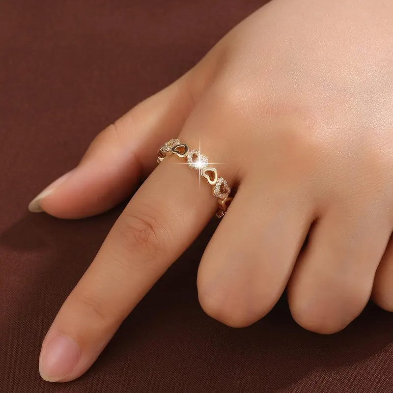 Hollow Heart Rhinestone Ring