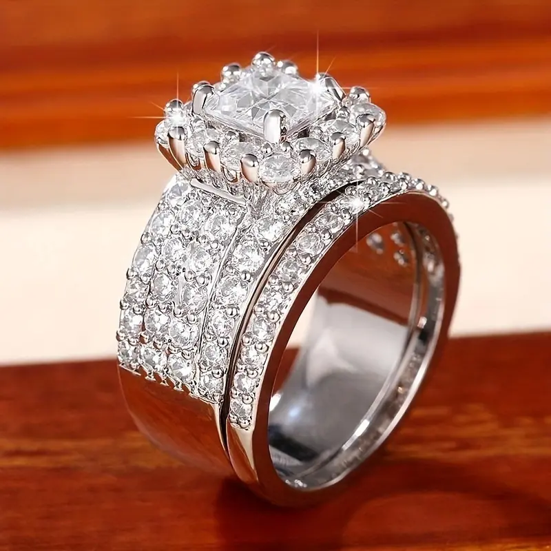 2pc Elegant Pave Stacking Rings