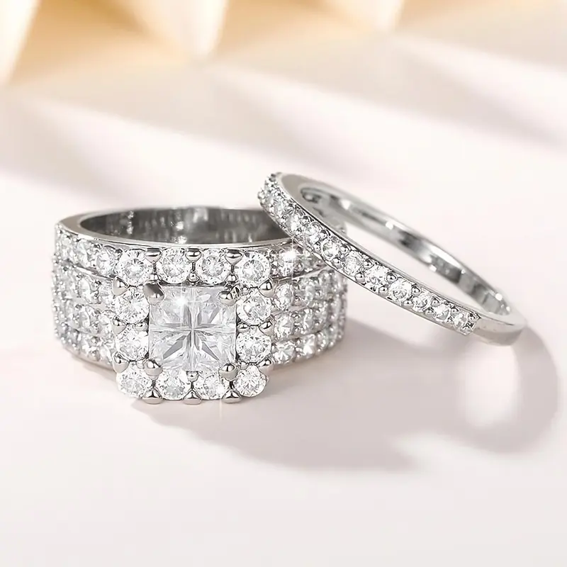 2pc Elegant Pave Stacking Rings