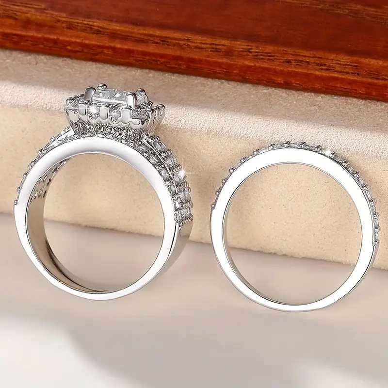 2pc Elegant Pave Stacking Rings