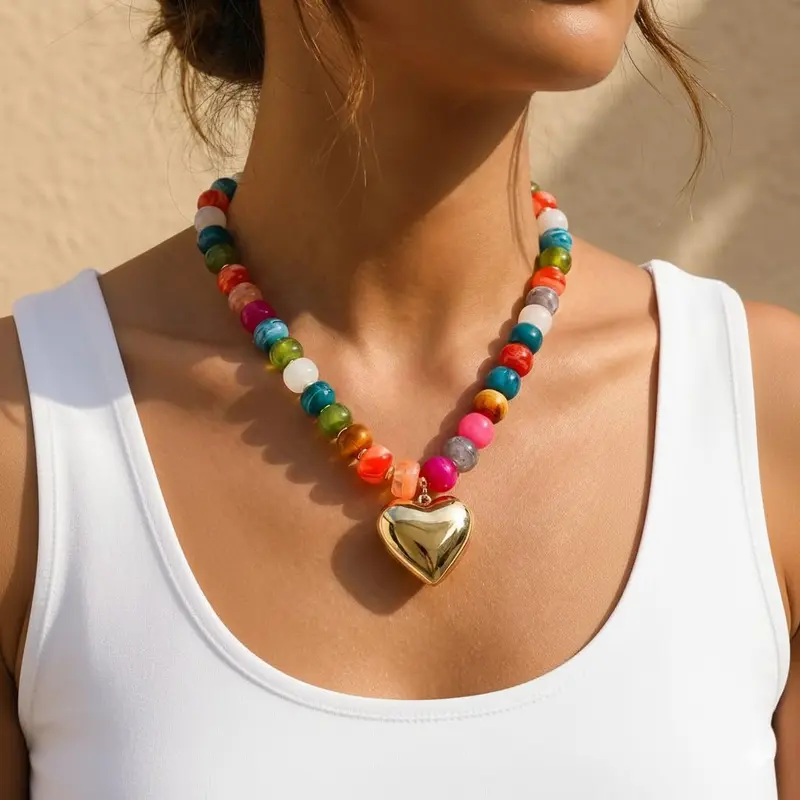 Chunky Bead Heart Necklace