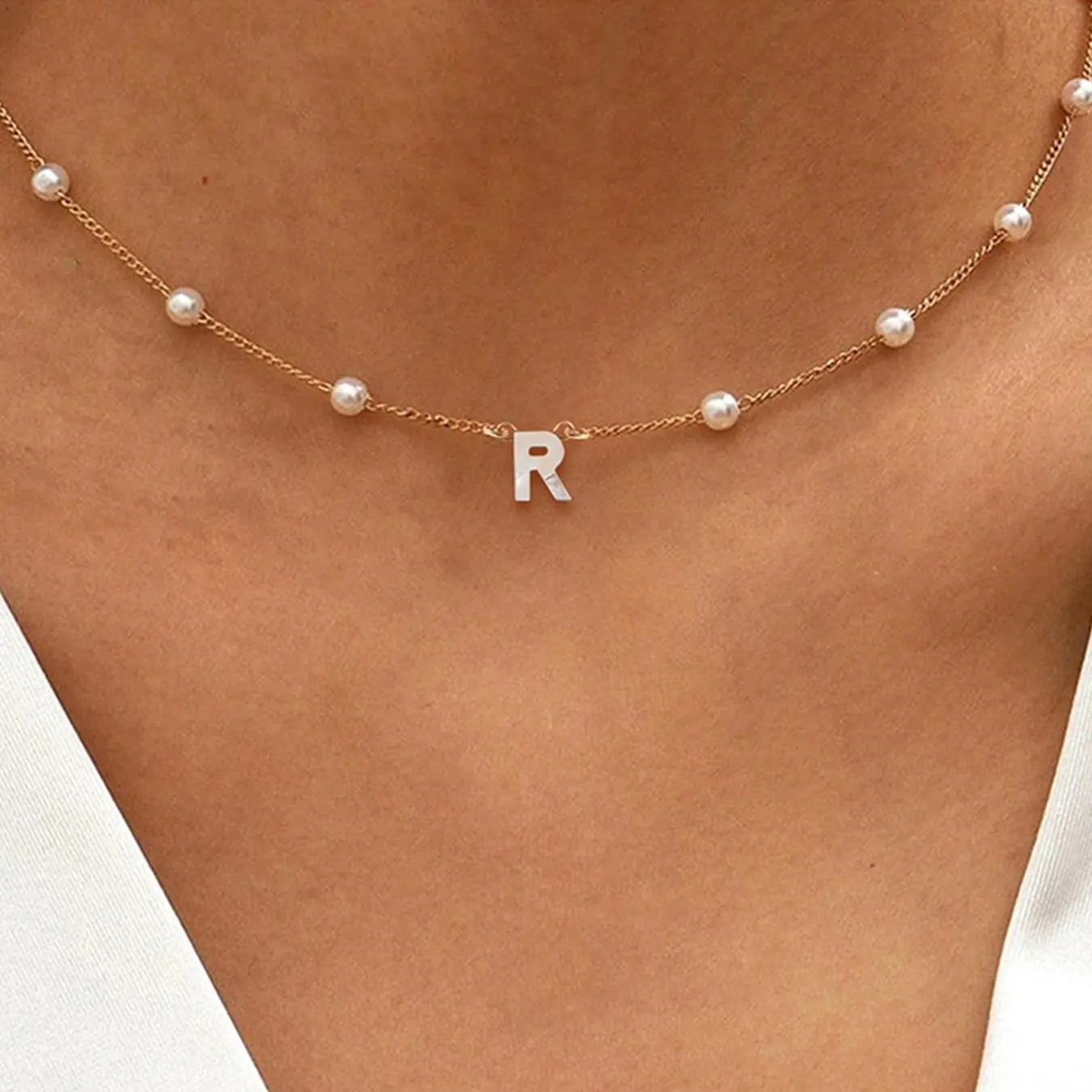 Elegant Pearl Letter Necklace