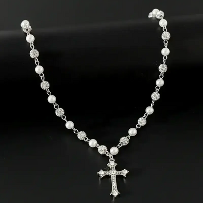 Vintage Pearl Cross Necklace