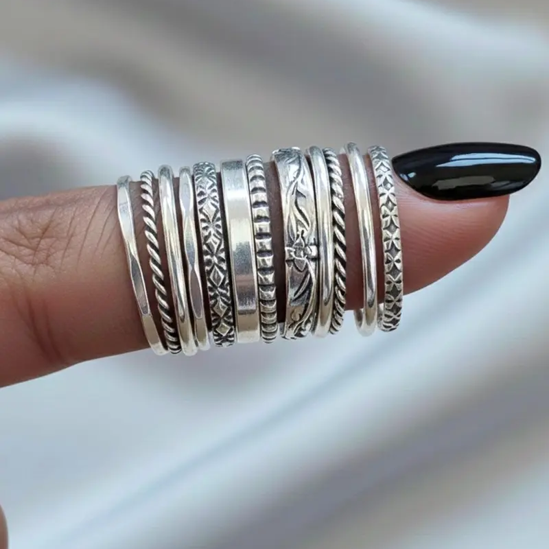 12pc Boho Floral Ring Stack