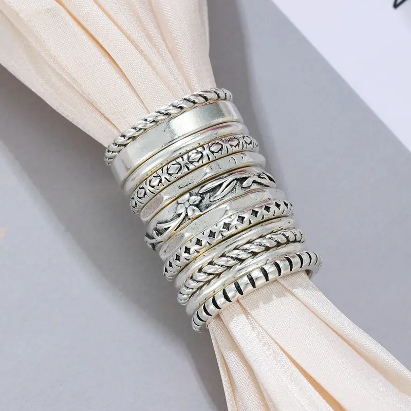 12pc Boho Floral Ring Stack