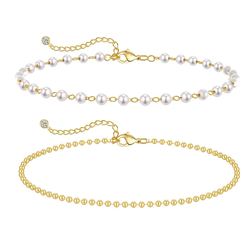 2pc Dainty Pearl Bead Anklets