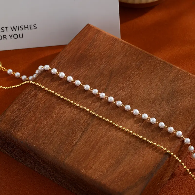 2pc Dainty Pearl Bead Anklets