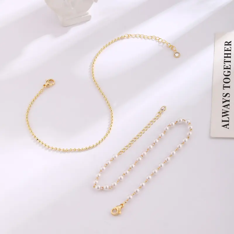 2pc Dainty Pearl Bead Anklets
