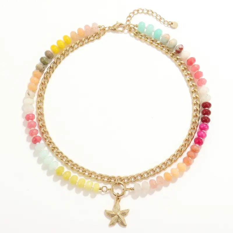 Double Layered Charm Beaded Necklace Set