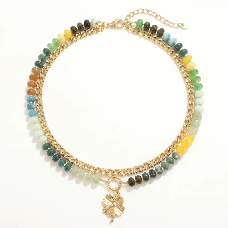 Double Layered Charm Beaded Necklace Set