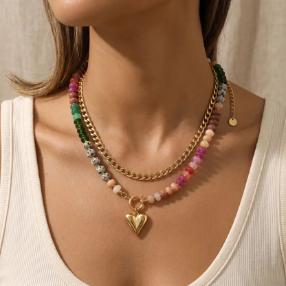 Double Layered Charm Beaded Necklace Set