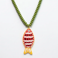 Orange fish + green bead necklace