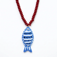 Blue fish + red bead necklace