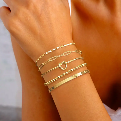 14k 5pc Beaded Knot Bracelet Stack