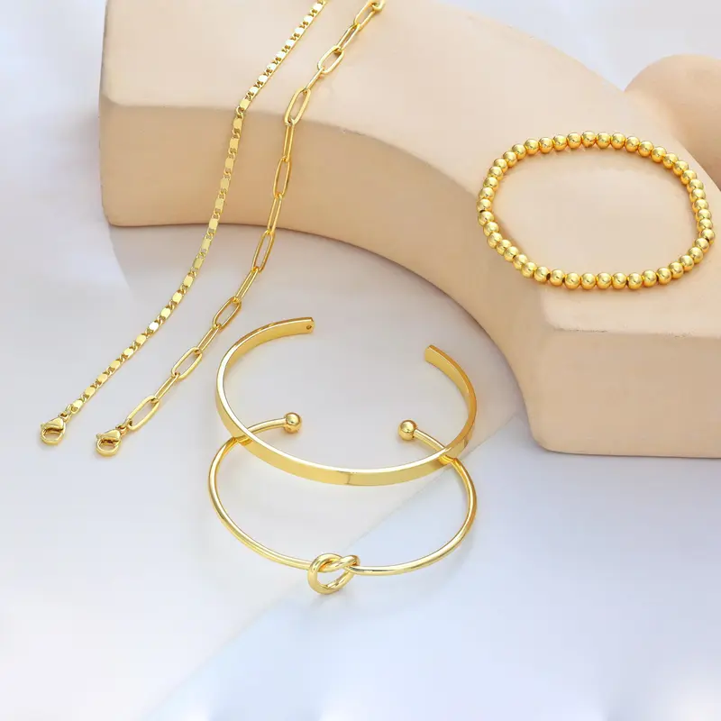 14k 5pc Beaded Knot Bracelet Stack