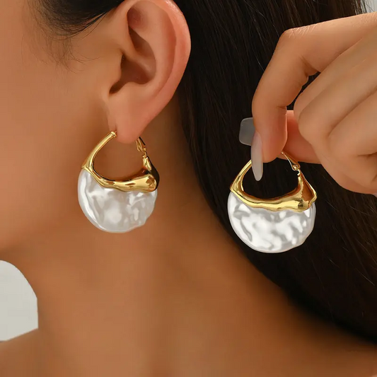 Irregular Pearl Hoop Earrings