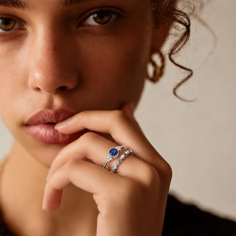 2pc Blue Stone Ring Set