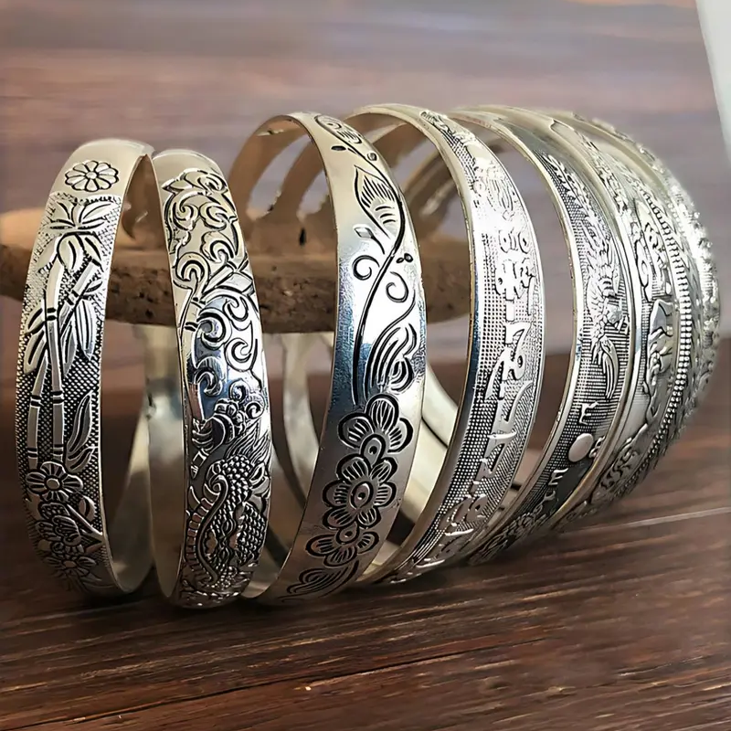 10pc Vintage Chinese Cuff Bangle Set