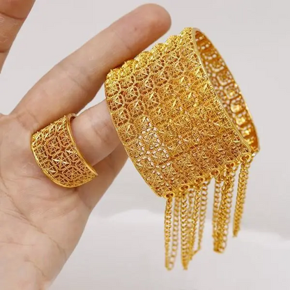 Dangling Tassel Bangle & Ring Set