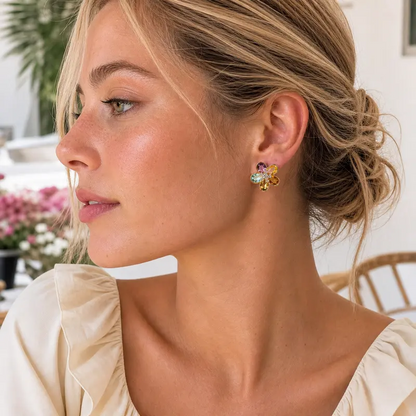 Colorful Floral Crystal Stud Earrings