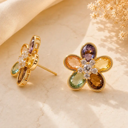 Colorful Floral Crystal Stud Earrings