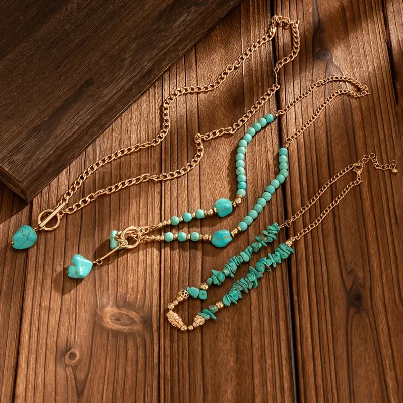 3pc Turquoise Beaded Necklace Set