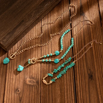 3pc Turquoise Beaded Necklace Set