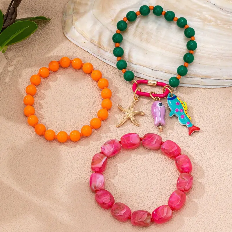 6pc Summer Beaded Charm Bracelets