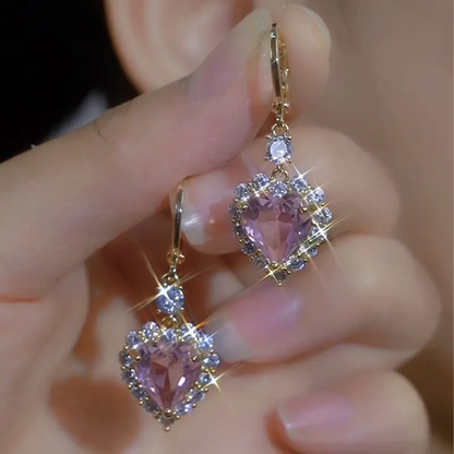 Pink Crystal Heart Earrings